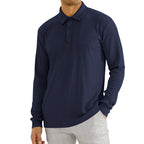 Herren nan geripptes Langarm-Poloshirt mit feiner Rippenstruktur, klassischem Kragen und elastischem Saum R&B