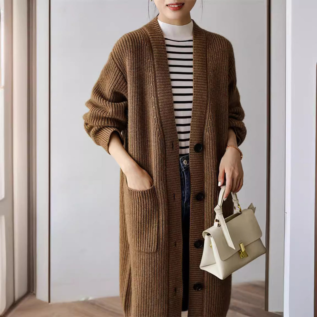 Damen Strickmantel mit praktischen Seitentaschen und eleganten Knopfdetails R&B