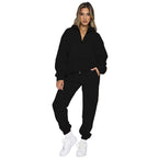 Damen gemütlicher Two-Piece Sweatsuit mit halbem Reißverschluss und praktischen Taschen R&B