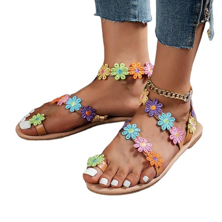 Damen Sommer Sandalen mit buntem Blüten-Design und rutschfester Sohle R&B