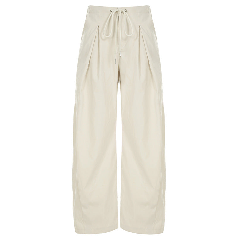 Damen weite stylistische Hose mit dekorativer Taillenbindung und Komfortschnitt R&B