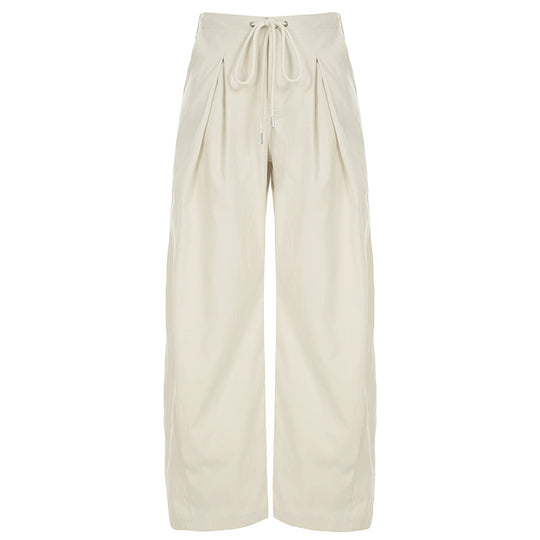 Damen weite stylistische Hose mit dekorativer Taillenbindung und Komfortschnitt R&B