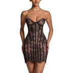 Damen verführerisches Spitzenkleid mit herzförmigem Ausschnitt und figurformendem Design R&B