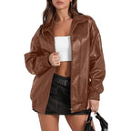 Damen lässige Oversize-Jacke mit elastischen Bündchen und praktischen Taschen R&B