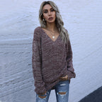 Damen Oversized Pullover mit V-Ausschnitt und Strukturmuster R&B