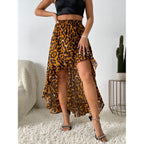 Damen Asymmetrischer Maxi-Rock mit aufregendem Leopardenmuster und Rüschendetails R&B