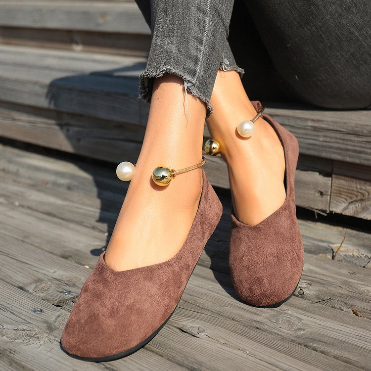 Damen elegante Ballerinas mit luxuriöser Perlenschmuck-Akzent R&B