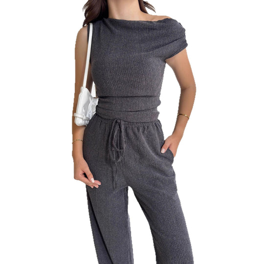 Damen Off-Shoulder Jumpsuit mit elastischem Bund und lässigem Schnitt R&B