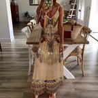 Damen Maxikleid mit künstlerischem tribal Design und fließendem Schnitt R&B