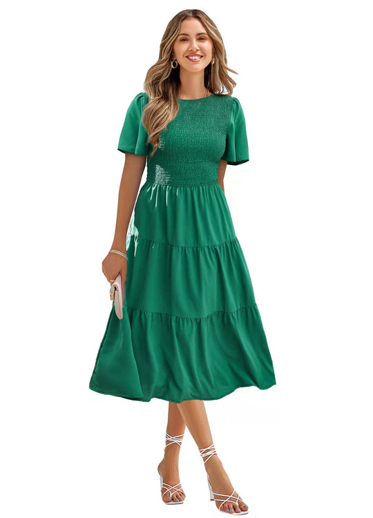 Damen Langes Wickelkleid mit elastischem Taillenbund und kurzen Ärmeln R&B