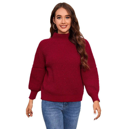 Damen Grobstrick Pullover mit hochgeschlossenem Kragen R&B