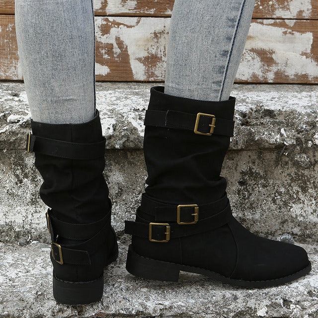 Vintage Schnalle Mid-Calf Stiefel R&B