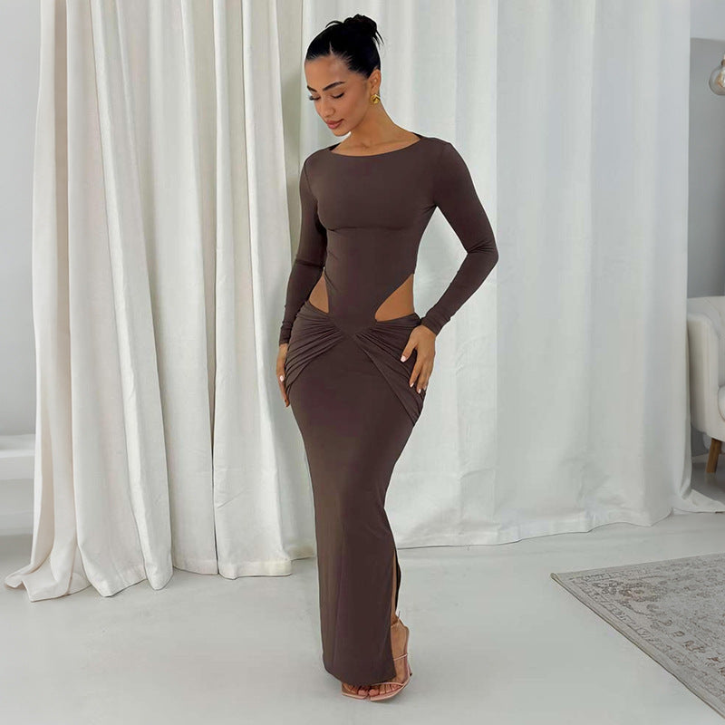 Damen Figurbetontes Maxikleid mit transparenten Cut-Outs und Raffungen R&B