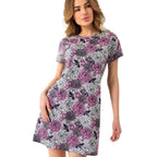 Damen lässiges Blumen-Minikleid aus atmungsaktiver Baumwolle mit Rundhalsausschnitt R&B