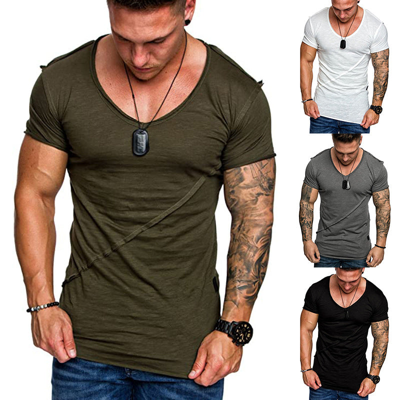 Herren V-Ausschnitt T-Shirt aus hochwertiger Baumwolle mit strukturierter Oberfläche