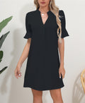Damen Elegantes Kurzarm-Kleid mit V-Ausschnitt und Schößchen R&B