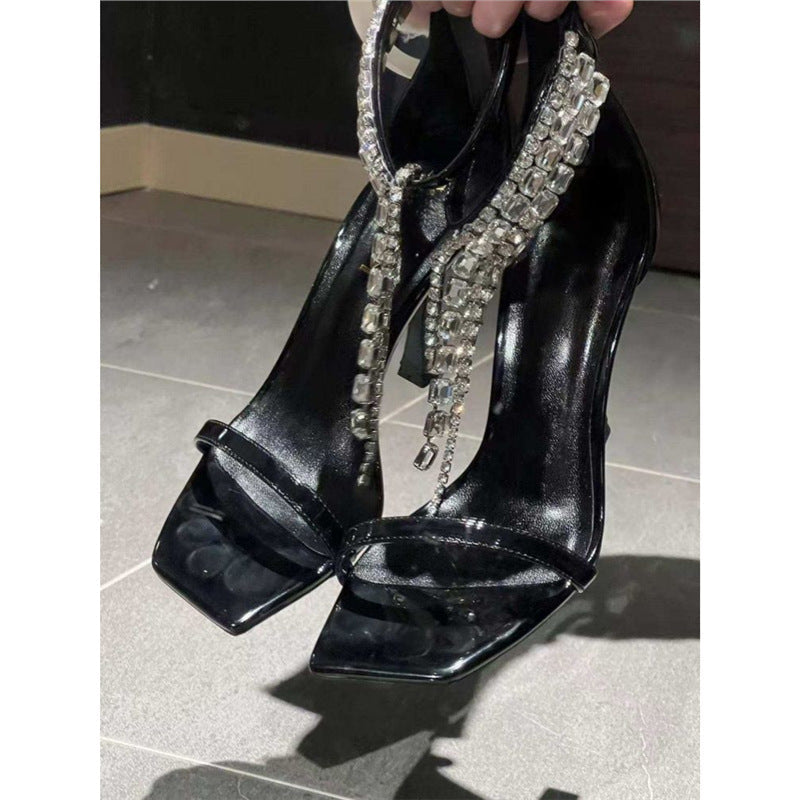 Damen elegante High Heel Sandalen mit funkelnden Strassapplikationen R&B