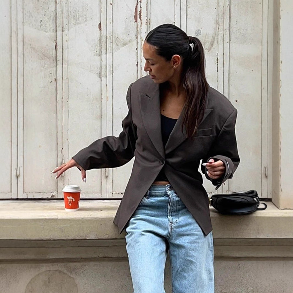 Damen elegante Blazerjacke im minimalistischen Design mit praktischen Taschen R&B