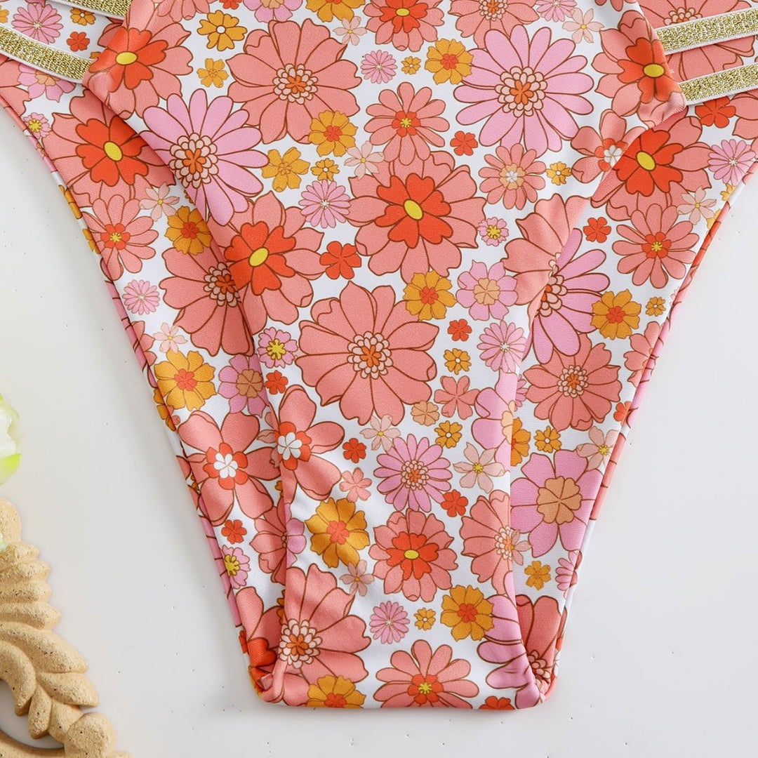 Damen Bikini-Set mit floralem Design und goldenen Akzenten R&B