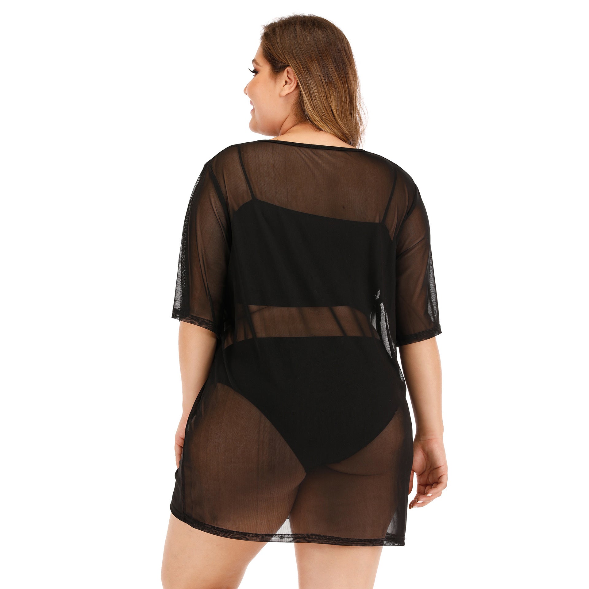 Damen transparenter Strandüberwurf mit weitem Schnitt R&B