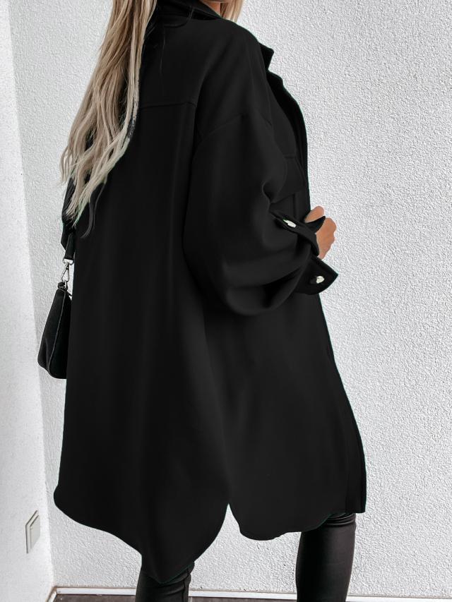 Damen Oversized Hemdjacke mit praktischen Taschen und Knopfdetails R&B