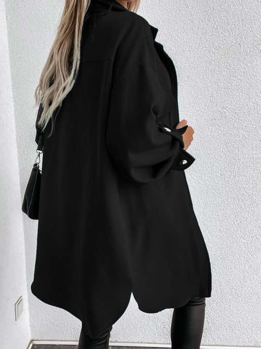 Damen Oversized Hemdjacke mit praktischen Taschen und Knopfdetails R&B