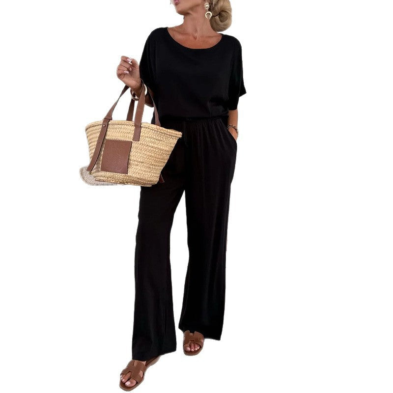 Damen Lässiger Jumpsuit mit weitem Bein und Taillenzug R&B