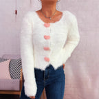 Damen Kuscheliger Strickpullover mit Herzknöpfen R&B
