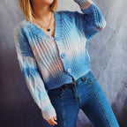 Damen Strickjacke mit romantischem Wellenmuster und Knopfdetails R&B