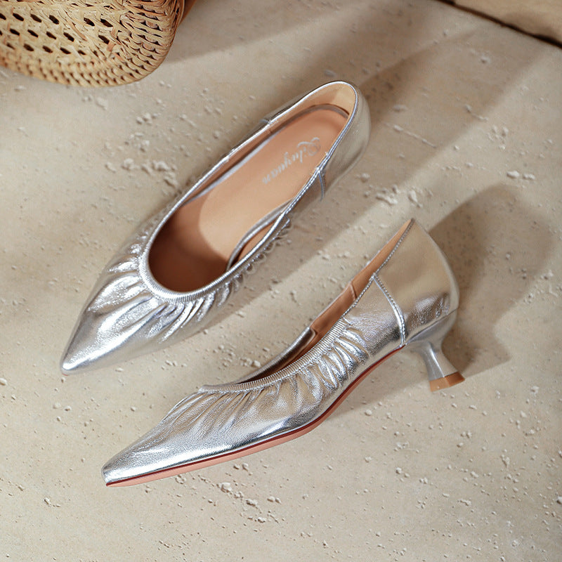 Damen elegante spitze Ballerinas mit raffiniertem Falten-Design
