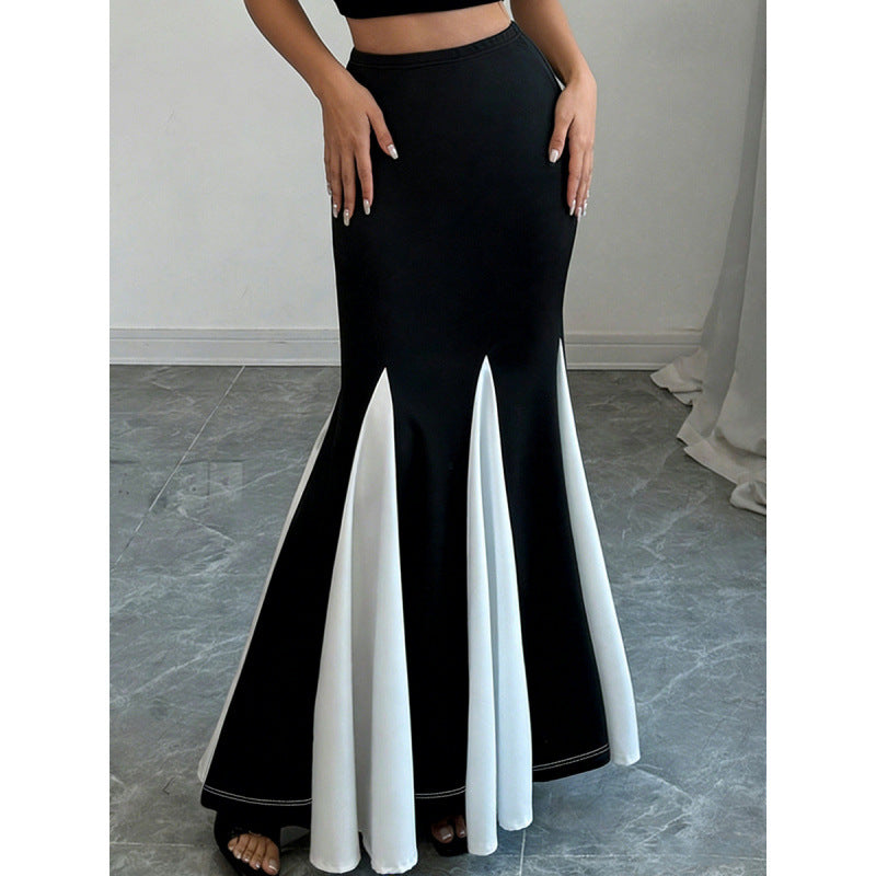 Damen Eleganter Maxi-Rock mit kontrastierenden Volantdetails und hohem Bund R&B