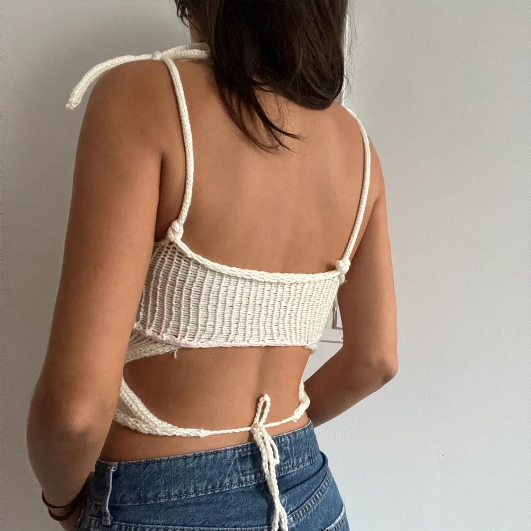 Damen gehäkeltes Crop-Top mit floralen Akzenten R&B