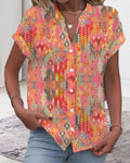 Damen Kurzarmbluse mit kunstvollem Ikat-Design R&B