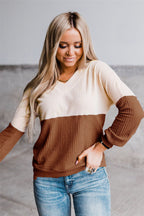 Damen lässiges V-Ausschnitt Sweatshirt mit strukturiertem Waffelstrick R&B