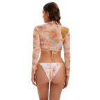 Damen Bikini-Set mit langärmeligem Crop-Top und floralem Design R&B