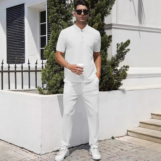 Herren nan urbanes Reise-Poloshirt mit kurzem Frontreißverschluss, elastischem Interlock und knitterarmer Pflege R&B