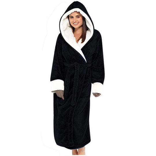 Damen Kuscheliger Fleece-Morgenmantel mit Kapuze und Gürtel R&B