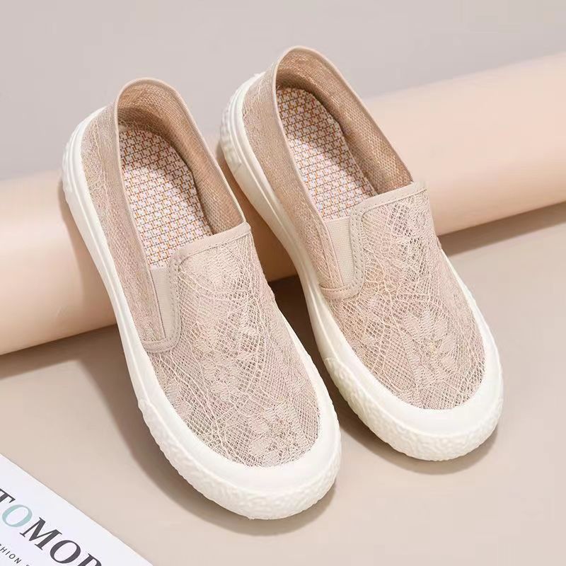 Damen Leichte Slip-On Sneakers mit atmungsaktivem Spitzendesign R&B