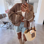 Damen Grobstrickjacke mit lässigem Schnitt und modischem Streifenmuster R&B