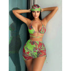 Damen Triangel-Bikini-Set mit asymmetrischem Wickelrock und modischen BindR&Bändern R&B