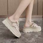 Damen Plateau Clogs mit atmungsaktiver Obermaterialstruktur und elegantem Glitzerelement R&B