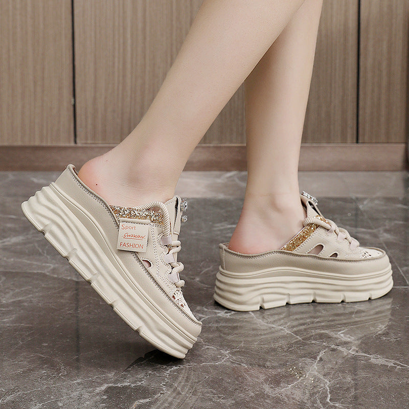 Damen Plateau Clogs mit atmungsaktiver Obermaterialstruktur und elegantem Glitzerelement R&B