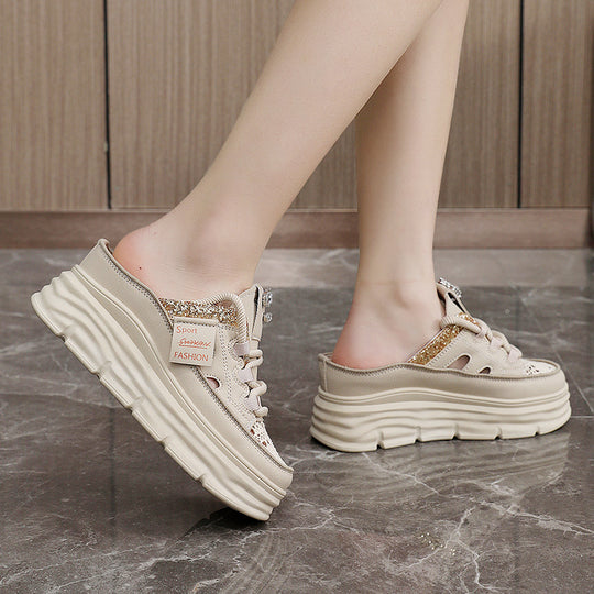 Damen Plateau Clogs mit atmungsaktiver Obermaterialstruktur und elegantem Glitzerelement R&B