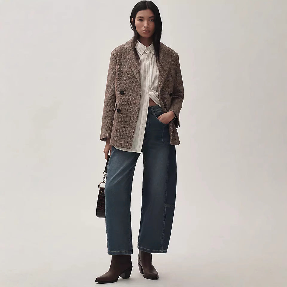 Damen weite Denim-Hose im modernen Schnitt mit hohem Bund R&B