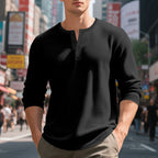 Herren nan thermoregulierendes Waffel-Thermalshirt mit Kurzknopfleiste und gerundetem Saum R&B