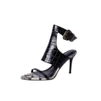 Damen hochhackige Sandalen mit stilvollem Krokodil-Design und elegantem Fersenriemen R&B