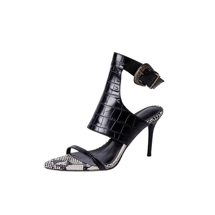 Damen hochhackige Sandalen mit stilvollem Krokodil-Design und elegantem Fersenriemen R&B
