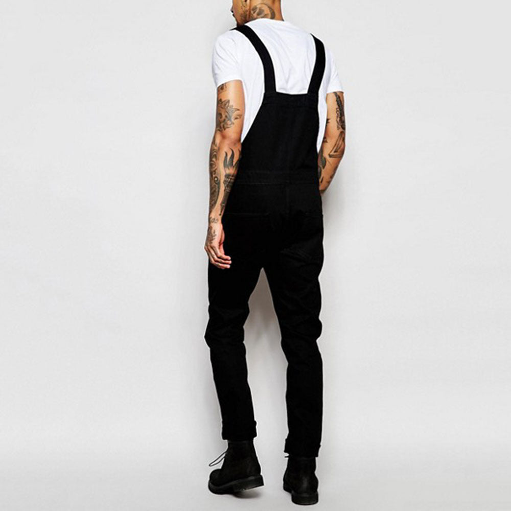 Herren lässige Denim-Latzhose mit verstellbaren Trägern und moderner Passform R&B