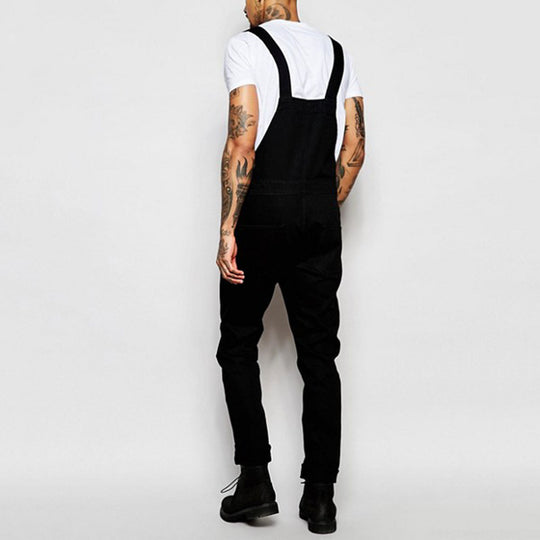 Herren lässige Denim-Latzhose mit verstellbaren Trägern und moderner Passform R&B