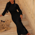 Damen elegantes Häkelkleid mit langem Arm und durchbrochenem Design R&B